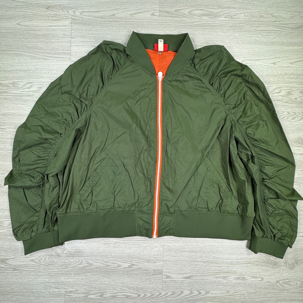 Hunter Women's Bomber Jacket Ruched Sleeve Olive Green 3X Full Zip Lightweight